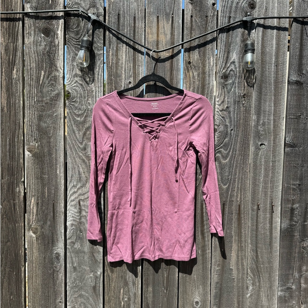3/$15 CLEARANCE Dusty Rose Pink V Neck Tie Front Top 3/4 Sleeve Blouse Top Small